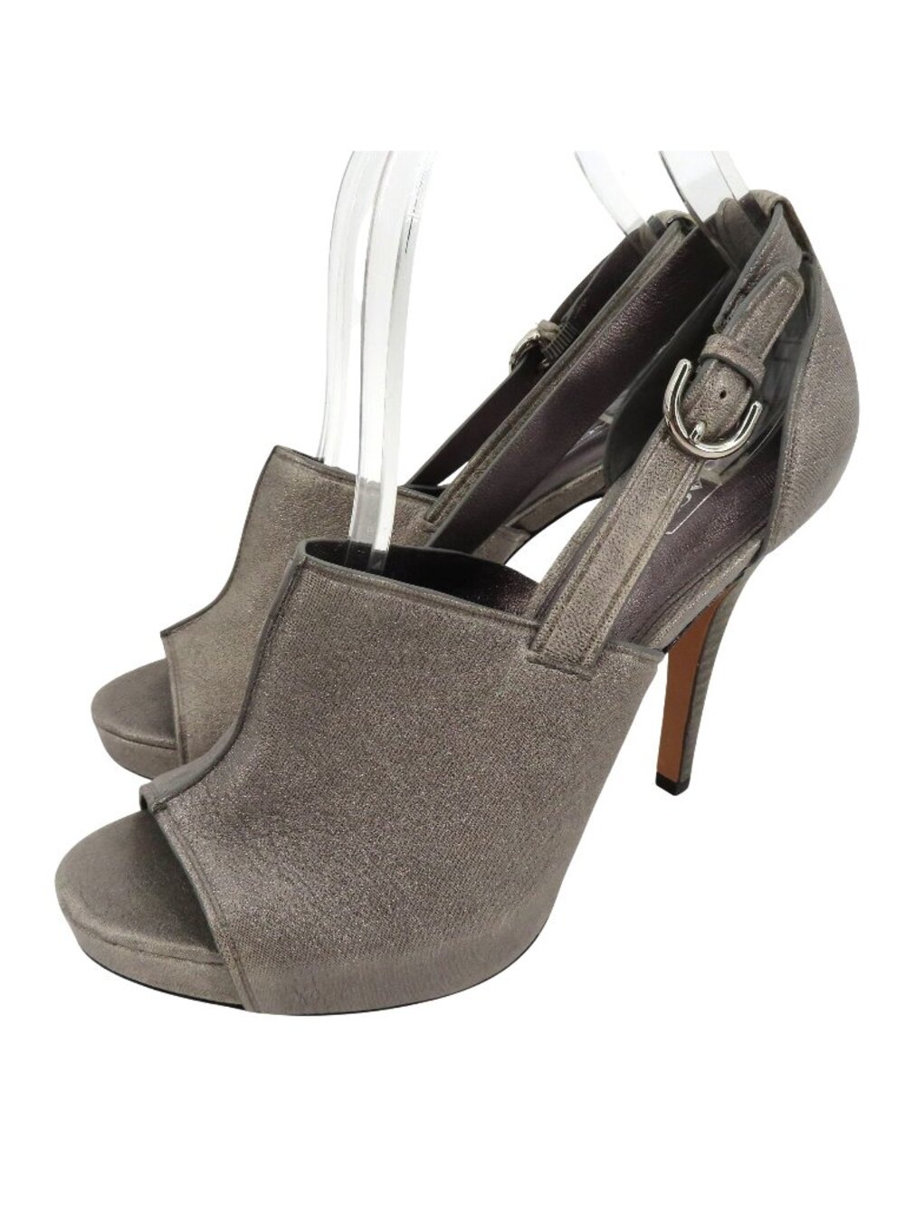 Coach ASHTON Women 9 Shimmer Gray Leather Peep Toe Platform Stiletto Heels Shoes